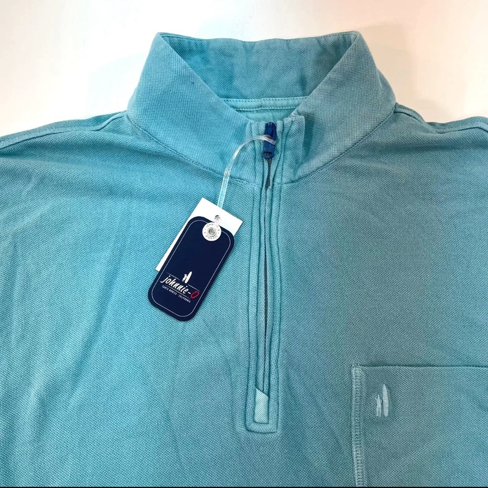 JOHNNIE-O DEREK Haze Teal  Long Sleeve Men's 1/4 Zip Stretch Sweater NEW